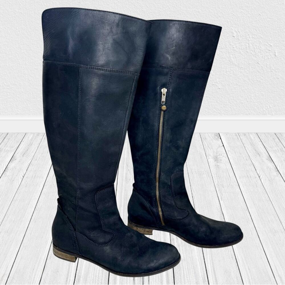 Indigo by Clarks 8.5 Black Leather Knee High Riding Tall Zippered Boots